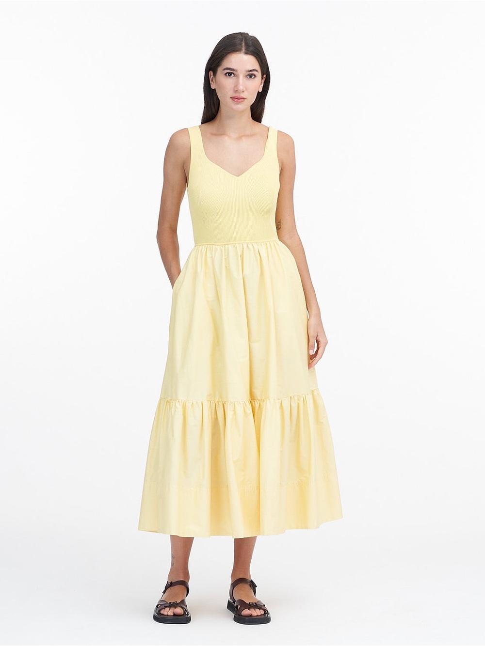 Tanya Taylor Josephina mixed media tiered midi dress
